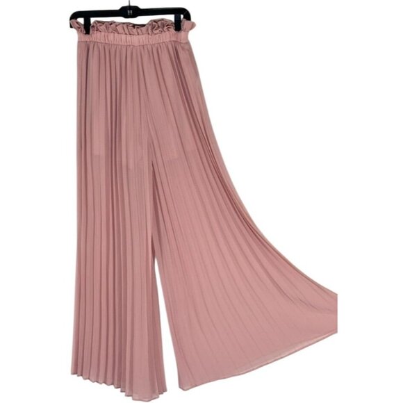 Hyfve Size S Woman Pleated High-Waisted Wide-Leg PantsPink Polyester Lightweight - Picture 1 of 7